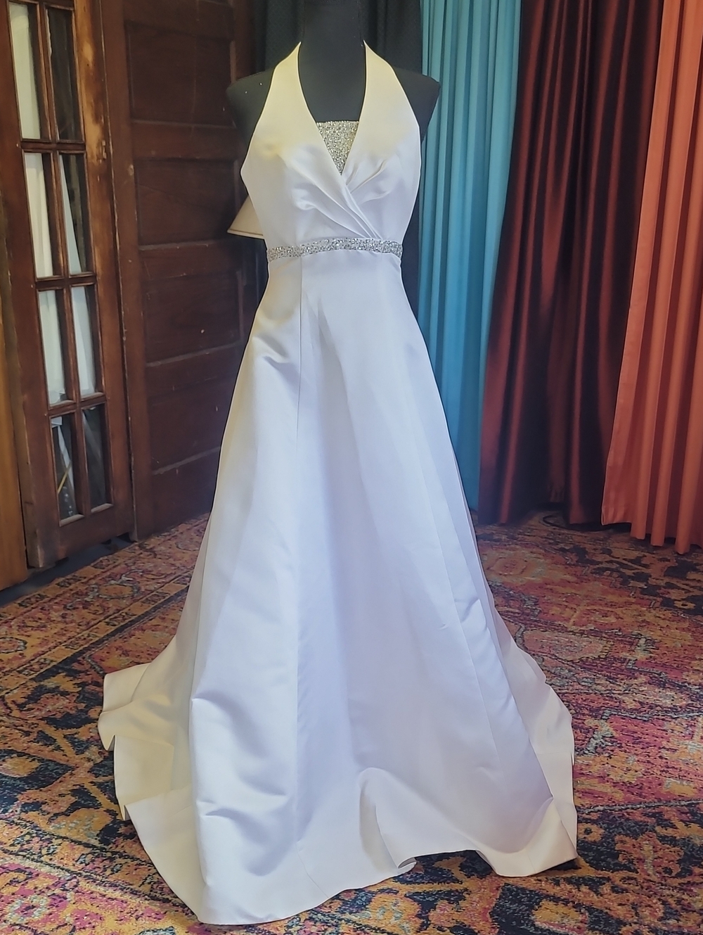 Elegant Halter Satin Bridal Gown with Beaded Waist